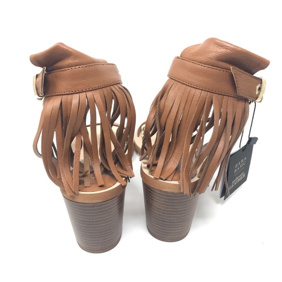 Zara Brown Leather Fringe Grommet Strappy Sandals - Picture 5 of 8